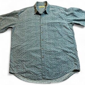 Vintage L.L. Bean green and blue short sleeve button up shirt‎ size large
